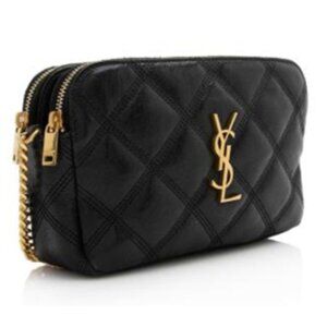 Yves Saint Laurent  Becky Double Zip Lambskin Leather Crossbody Bag Black